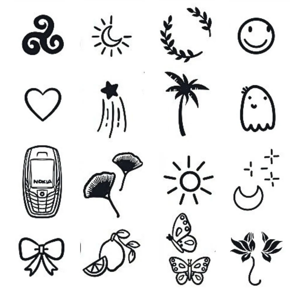 16 Cute Mini Icons Tattoo Set
