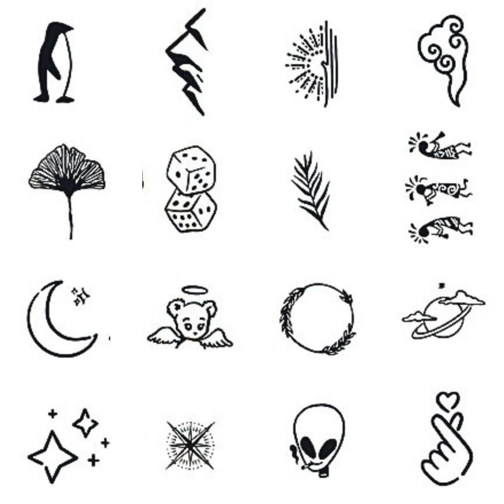 16 Mini Icons Mix Tattoo Set