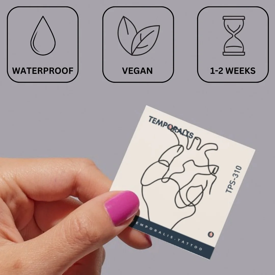 One-line anatomical heart temporary tattoo - Image 3