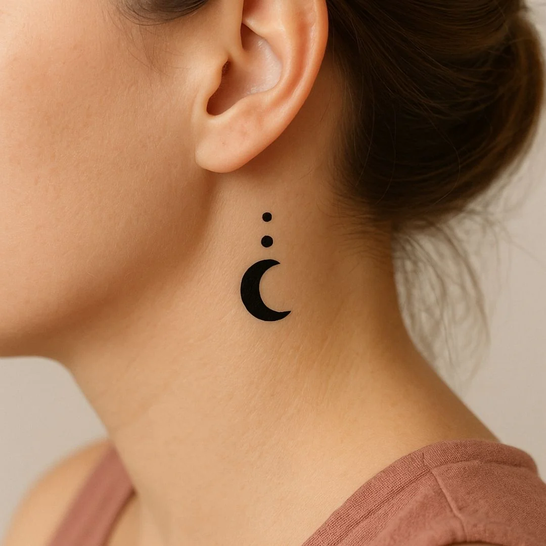 Crescent Moon with Two Dots Temporary Tattoo