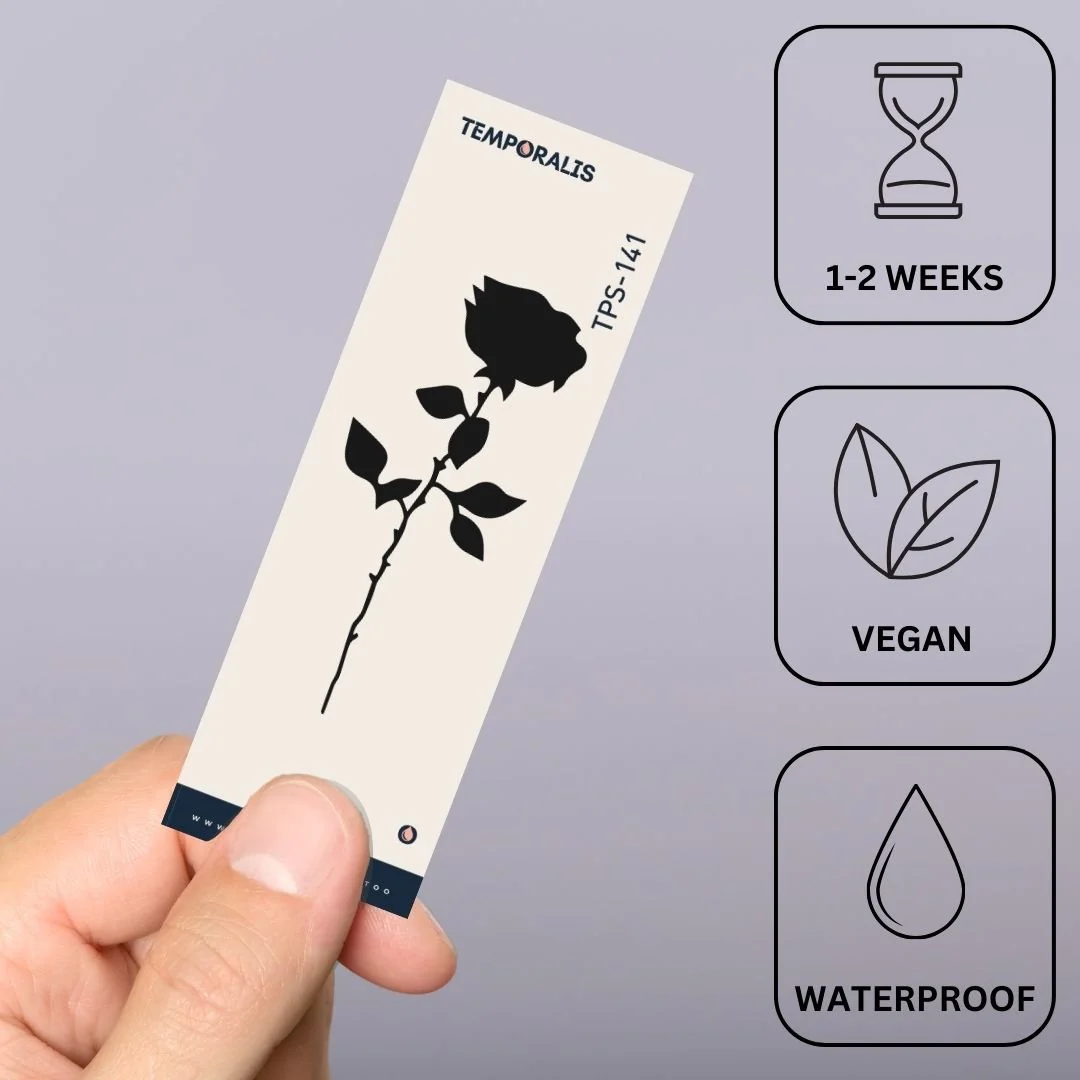 Rose silhouette temporary tattoo with stem and thorns - Image 3