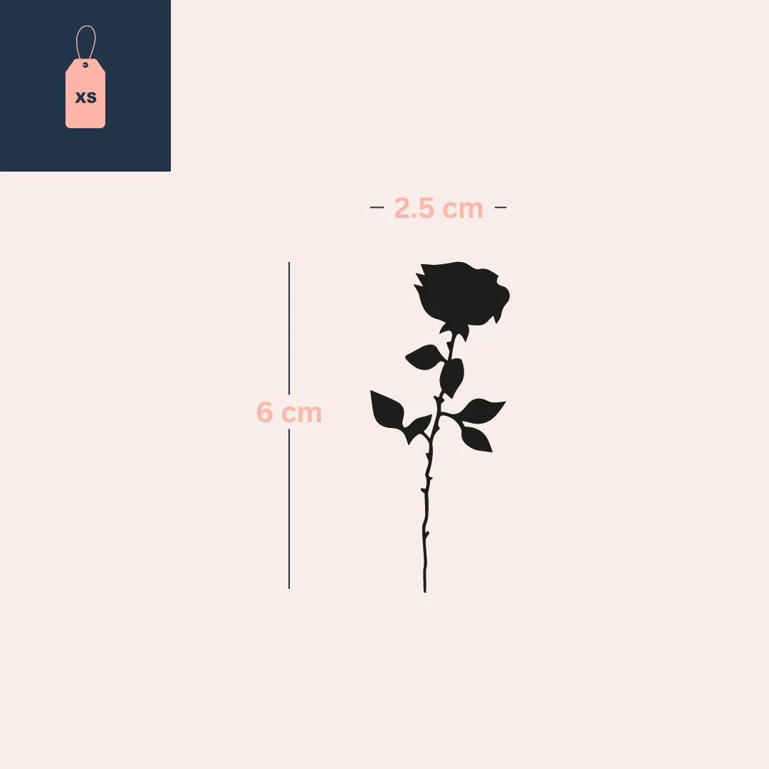 Rose silhouette temporary tattoo with stem and thorns - Image 4