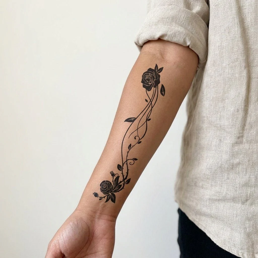 Black Rose Vine Tattoo
