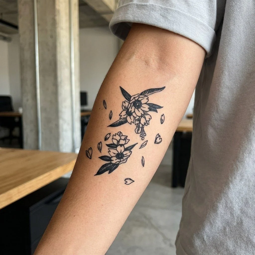 Blackwork Sunflower Bouquet Tattoo