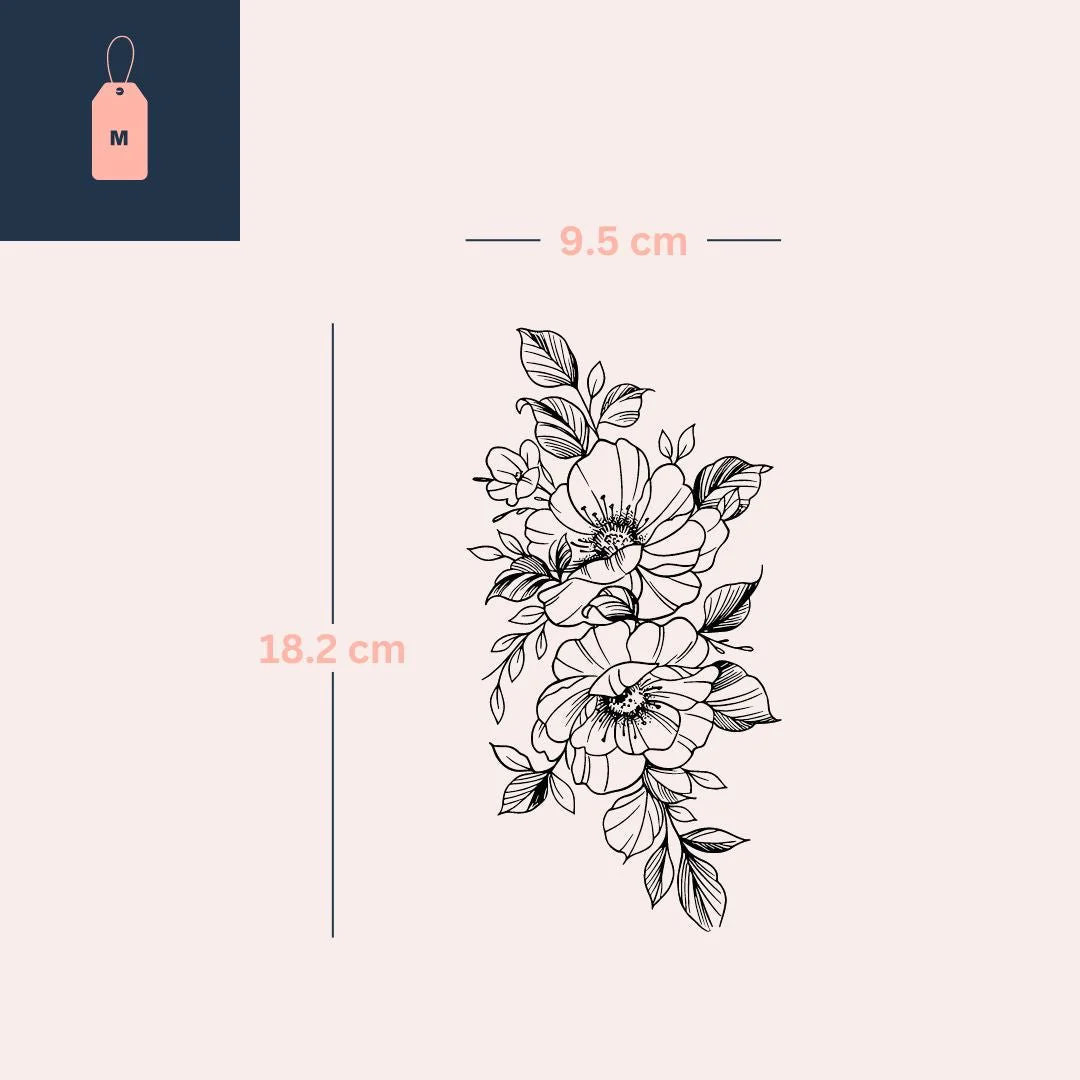 Peonies with leaves temporary tattoo - Image 4