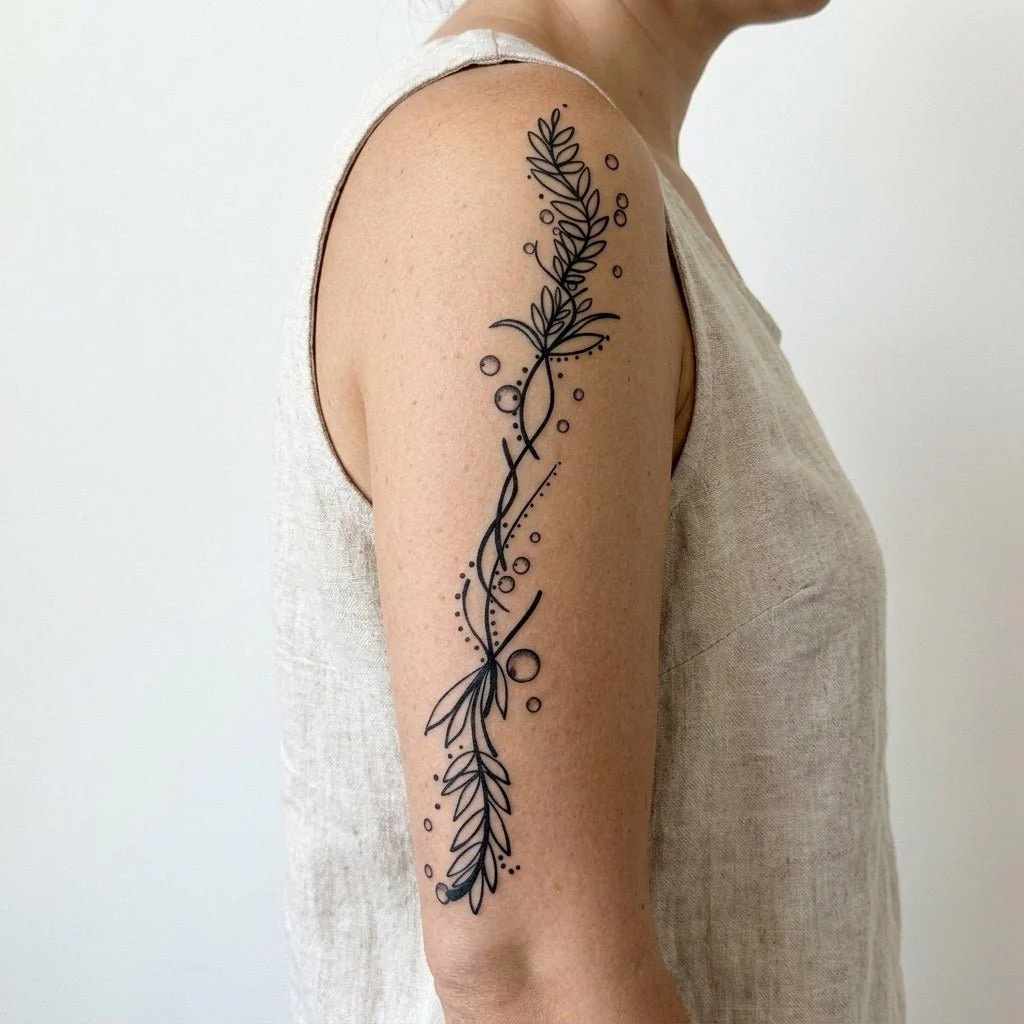 Botanical Branch and Bubbles Tattoo