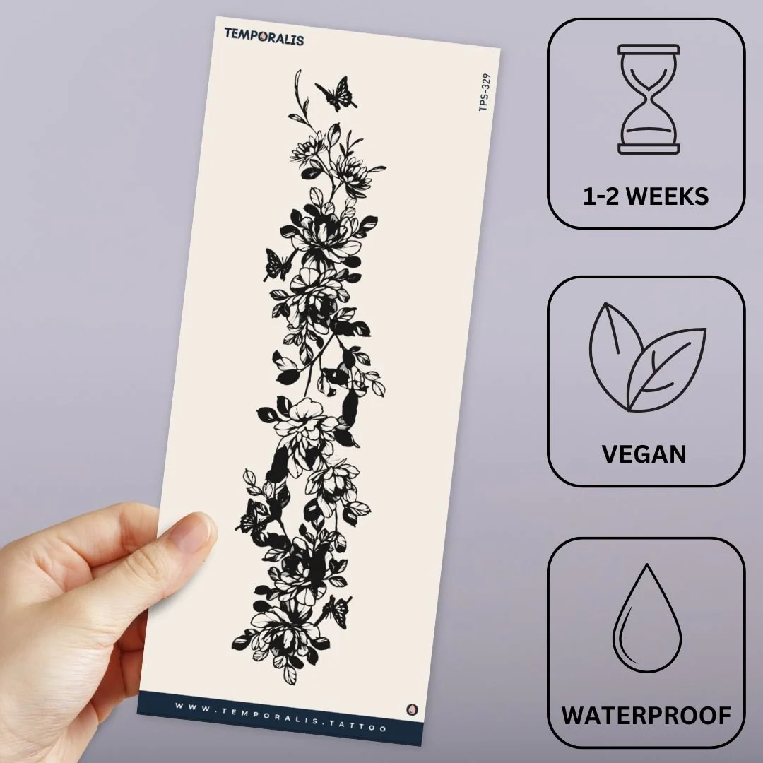Flowering branch with butterflies temporary tattoo - Image 3