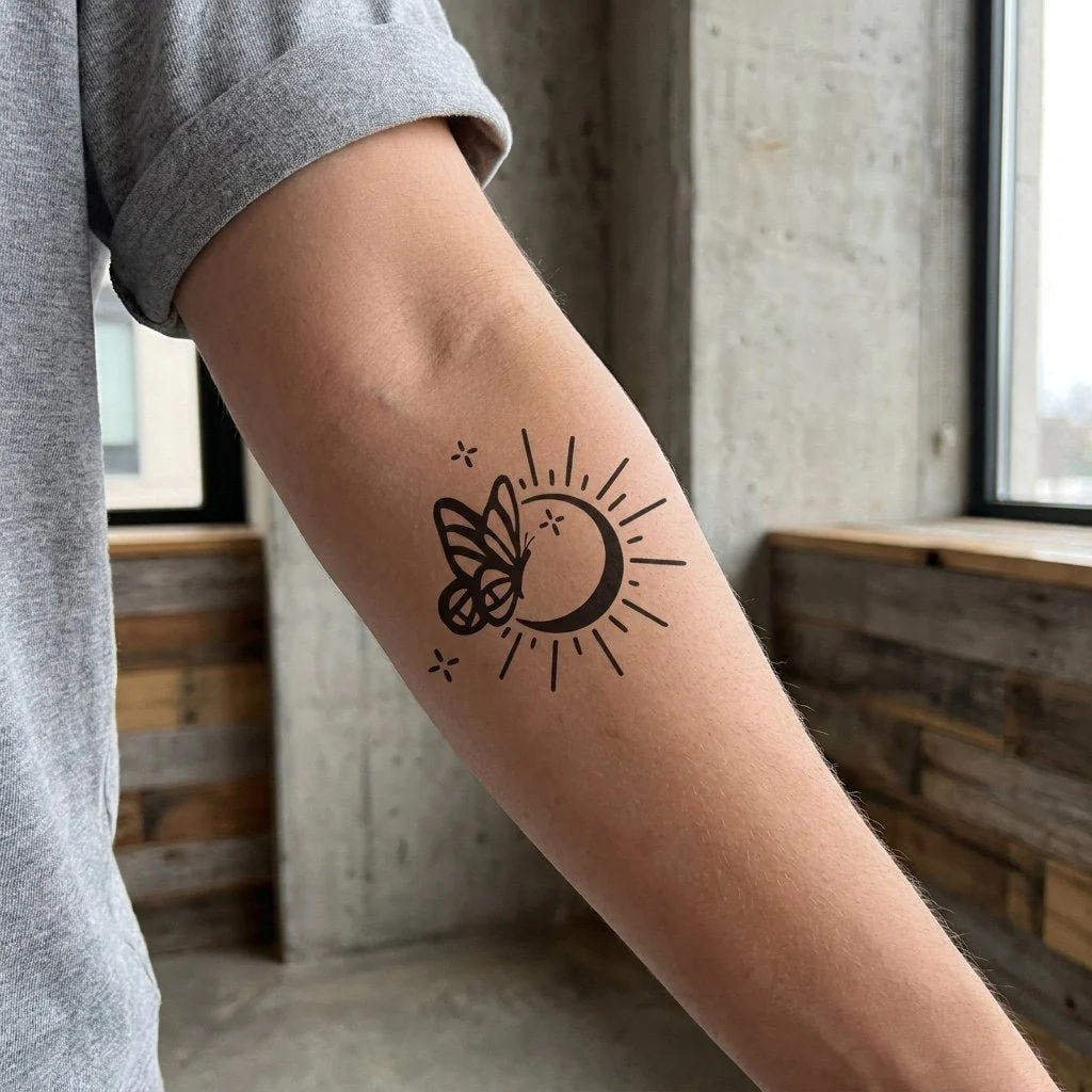Butterfly Moon Sun Tattoo