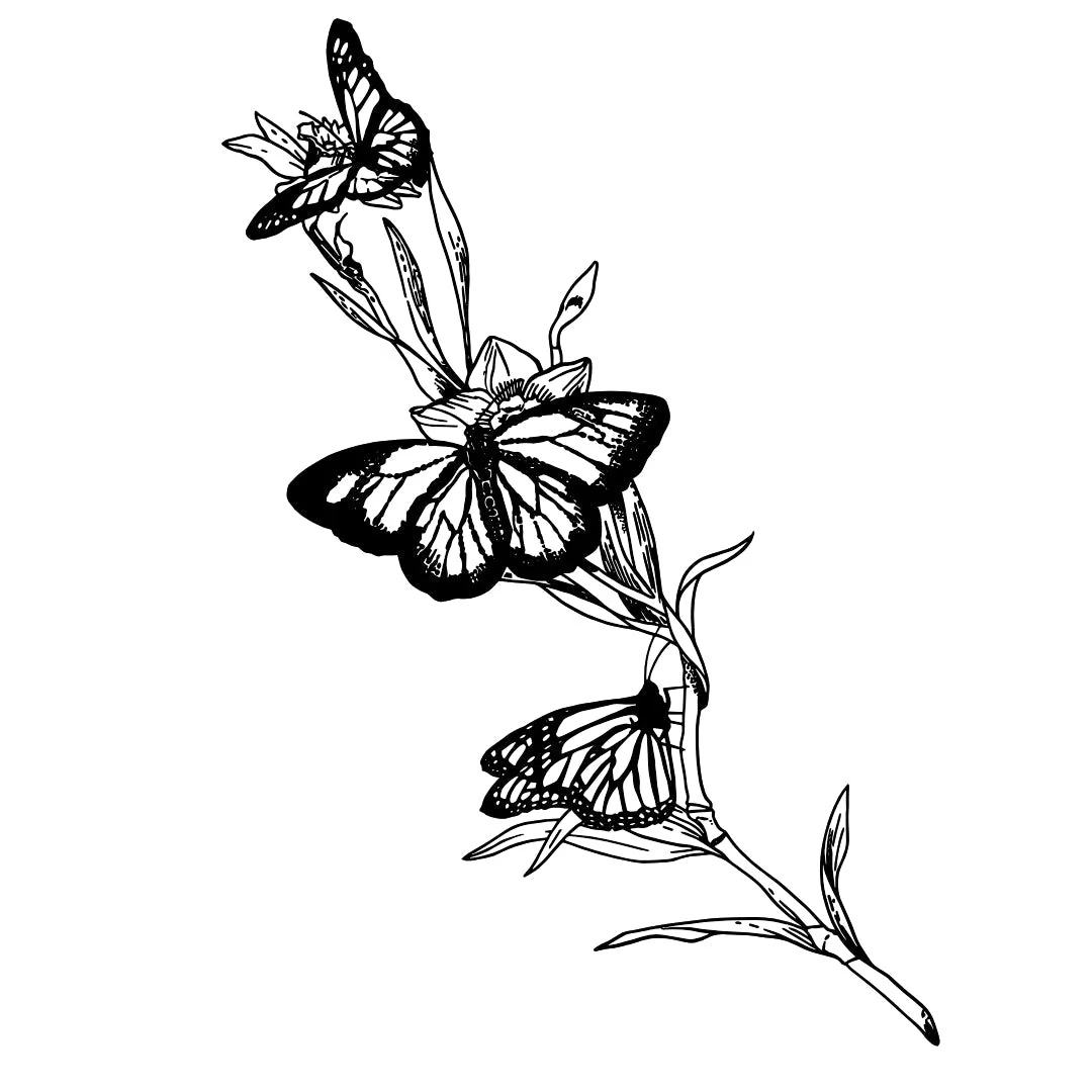 Butterflies on Flowering Branch Temporary Tattoo - Image 2