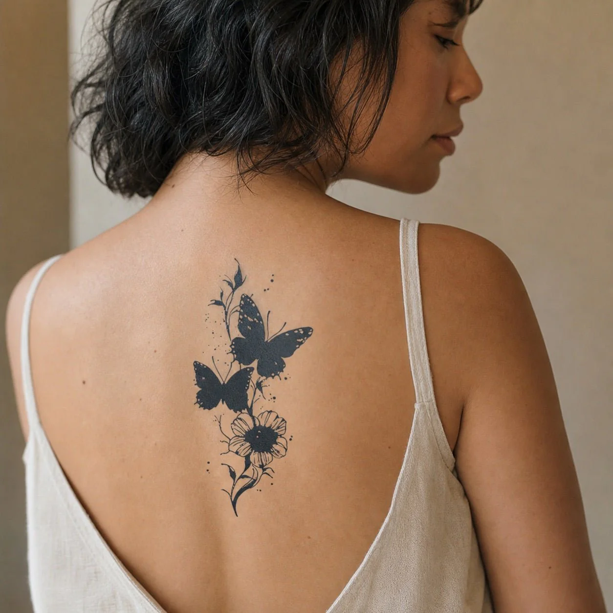 Butterfly Floral Vine Tattoo