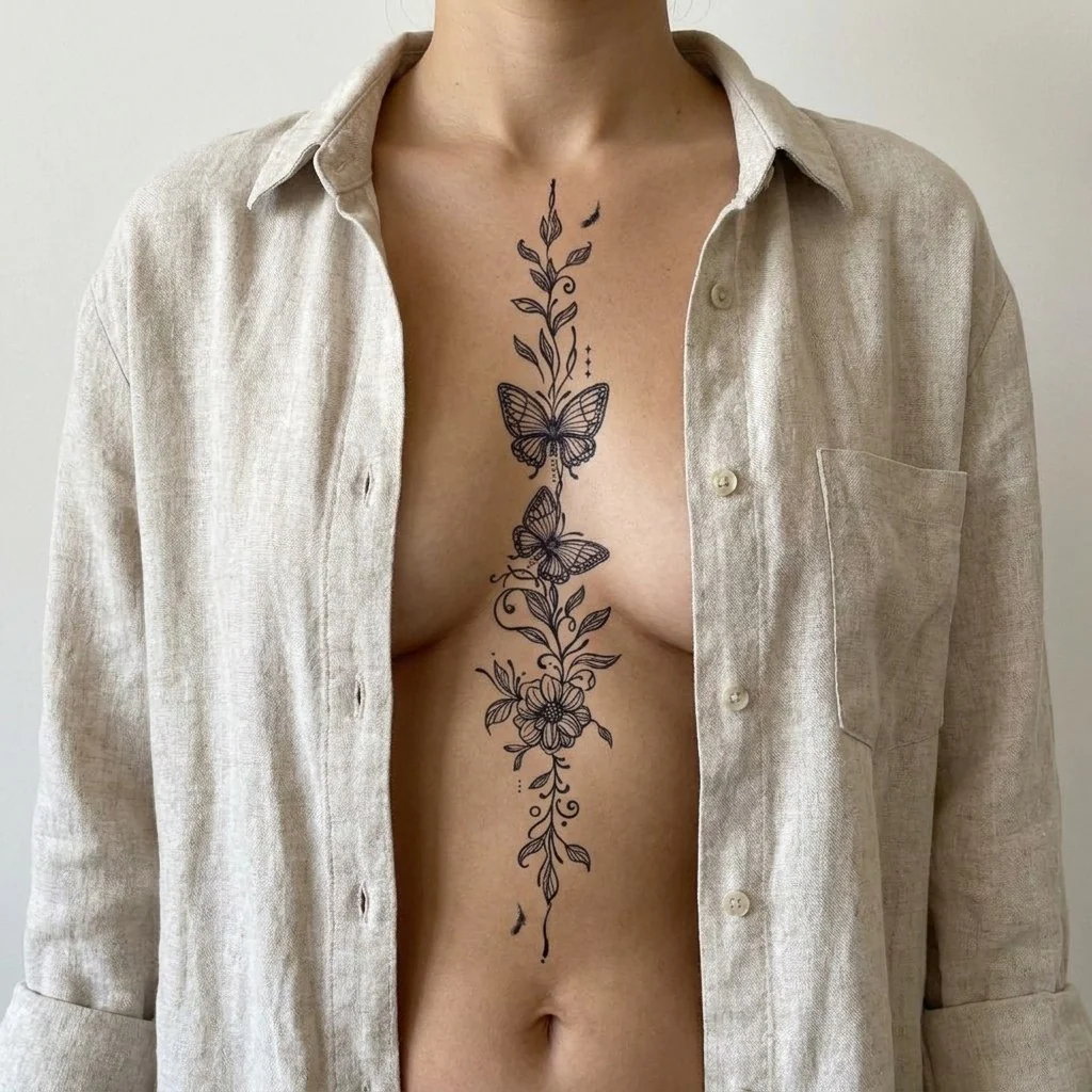 Butterfly Floral Garland Tattoo