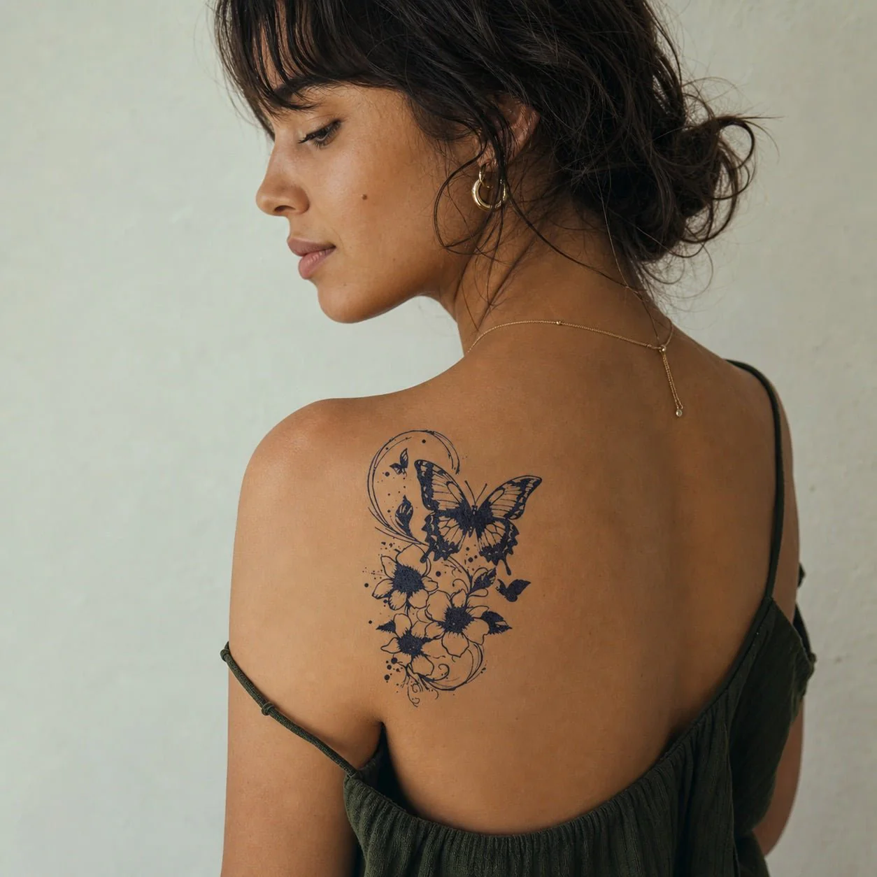 Butterfly and Floral Swirl Tattoo