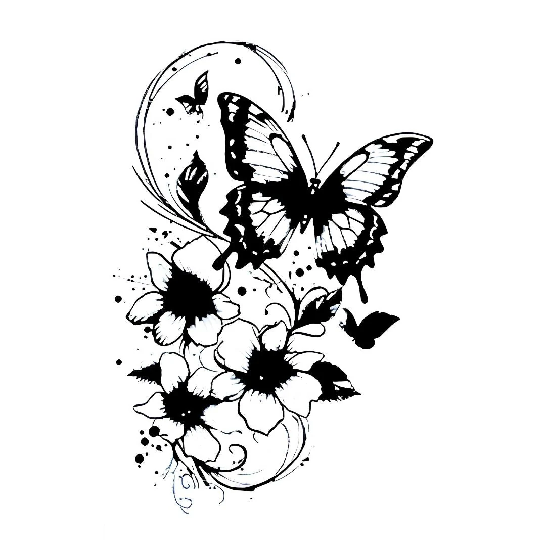 Butterfly and Floral Swirl Tattoo - Image 2