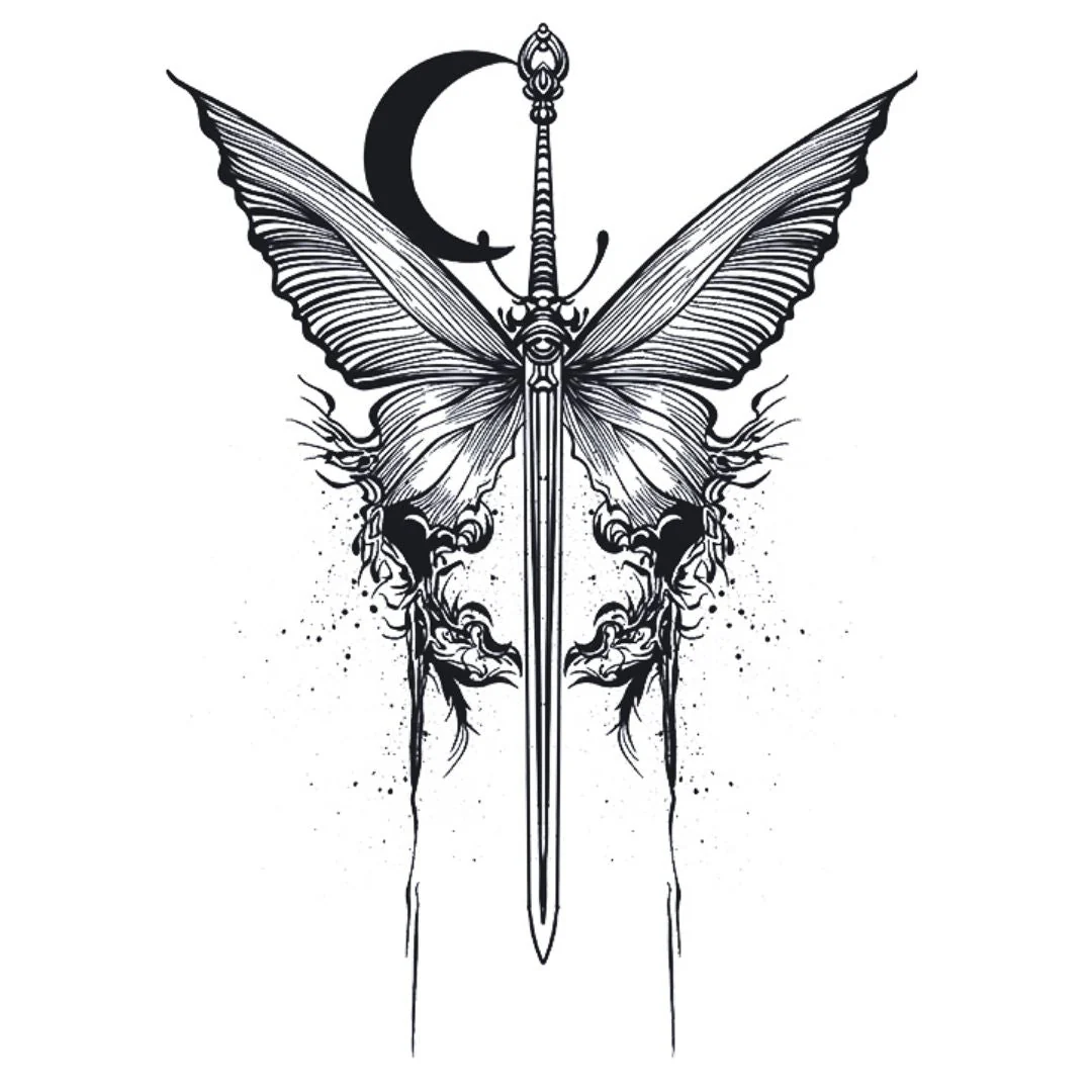 Butterfly Sword Moon Tattoo - Image 2