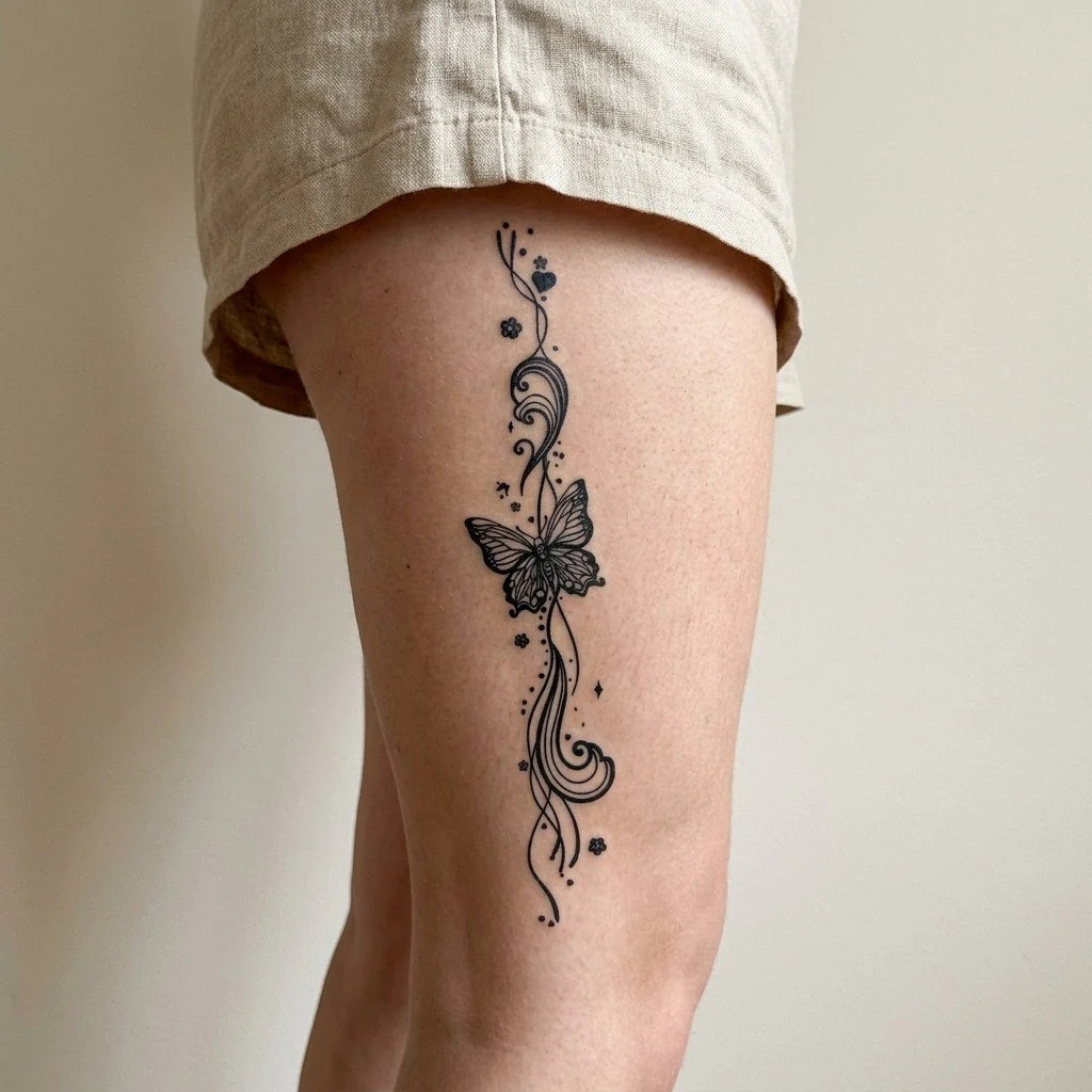 Butterfly Vine Flourish Tattoo