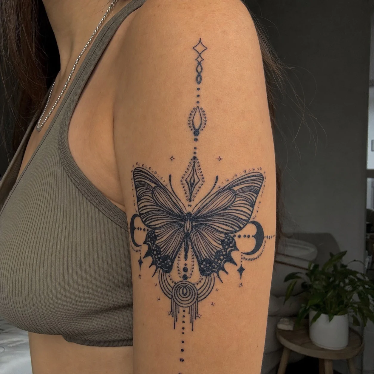 Celestial Butterfly Moon Tattoo