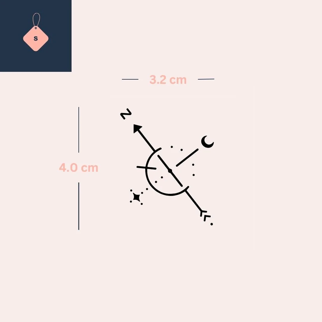 Geometric compass temporary tattoo with moon and star - Image 4