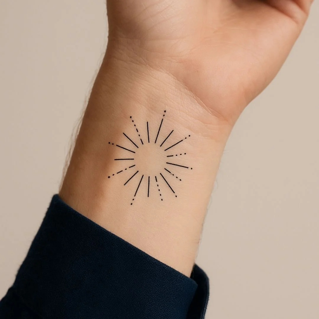 Minimalist geometric sunburst temporary tattoo