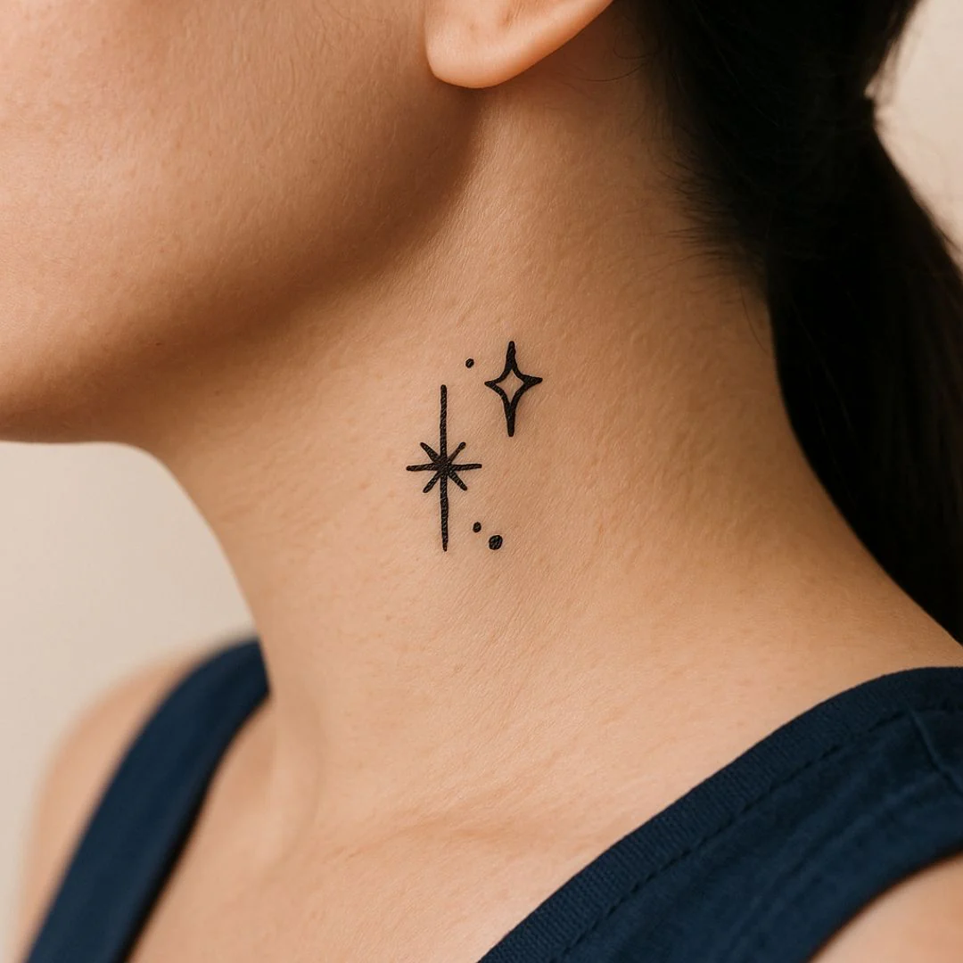 Fine line stars and dots temporary tattoo