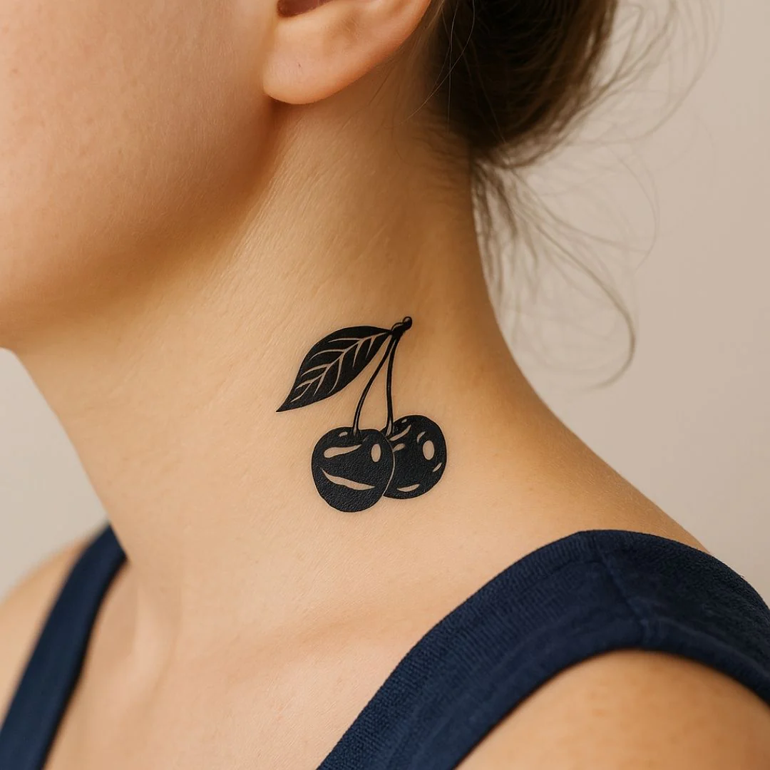 Twin Cherries Temporary Tattoo with Leaf