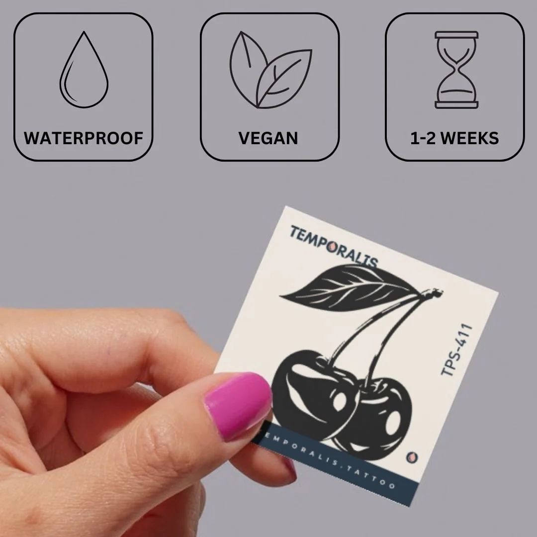 Twin Cherries Temporary Tattoo with Leaf - Image 3