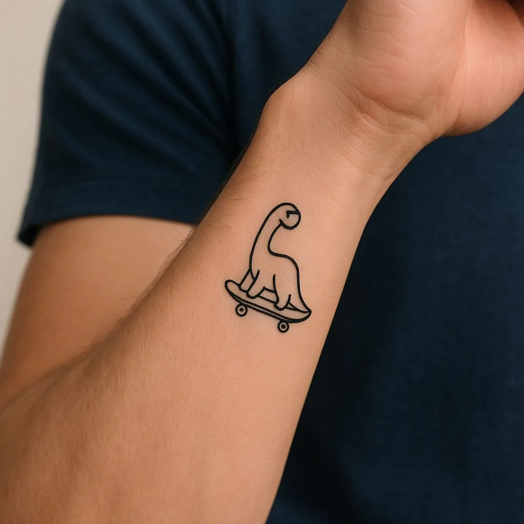 Skateboarding Dinosaur Temporary Tattoo