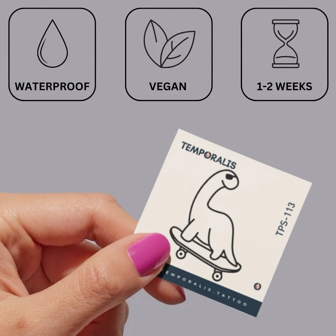 Skateboarding Dinosaur Temporary Tattoo - Image 3