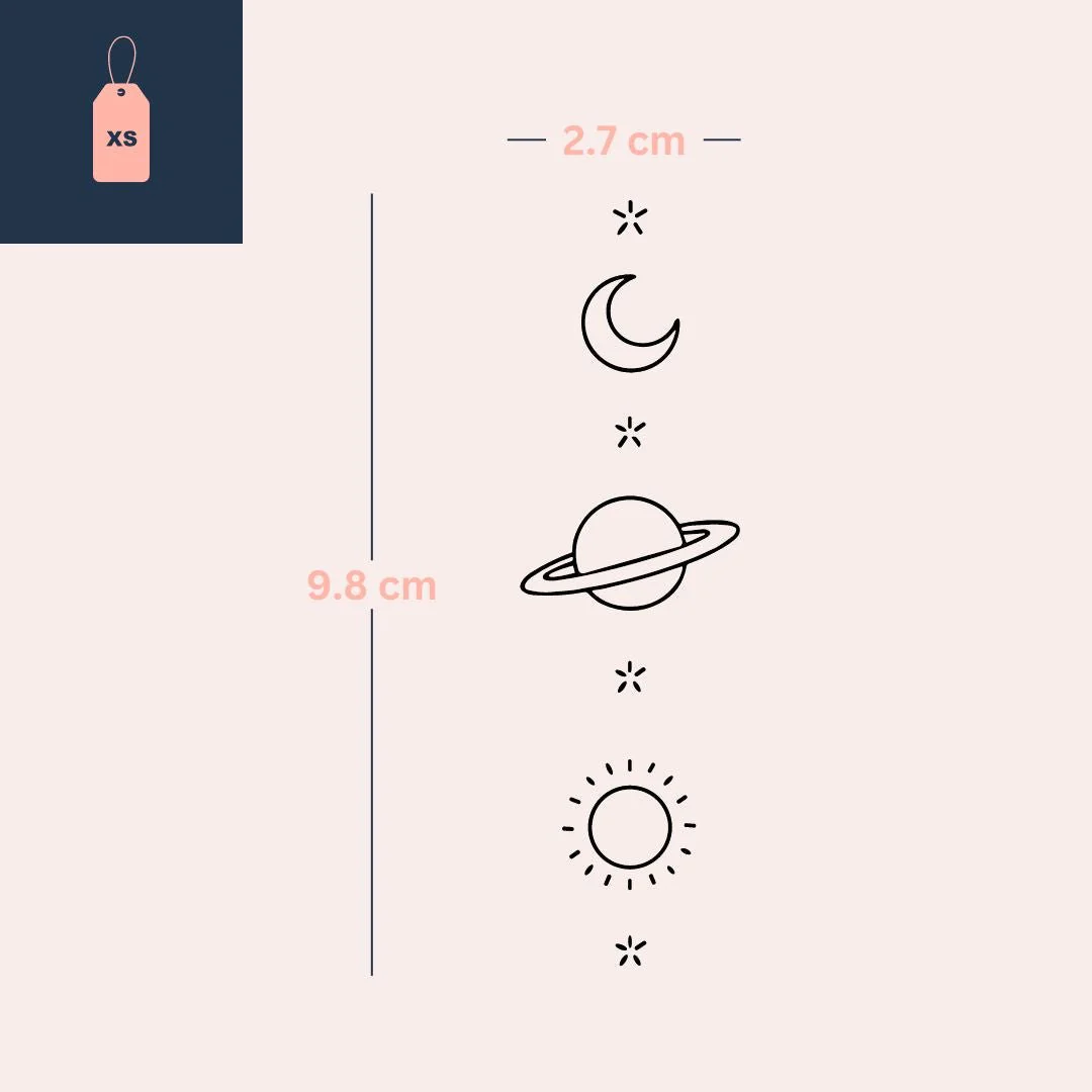 Moon, Saturn and sun temporary tattoo with stars - Image 4
