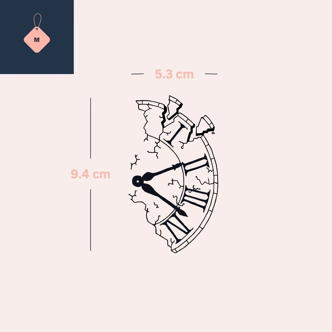 Cracked Roman numeral clock temporary tattoo - Image 4