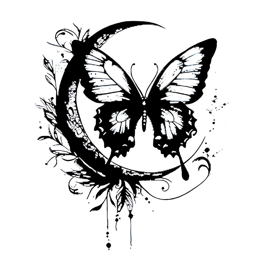 Crescent Moon Butterfly Tattoo - Image 2