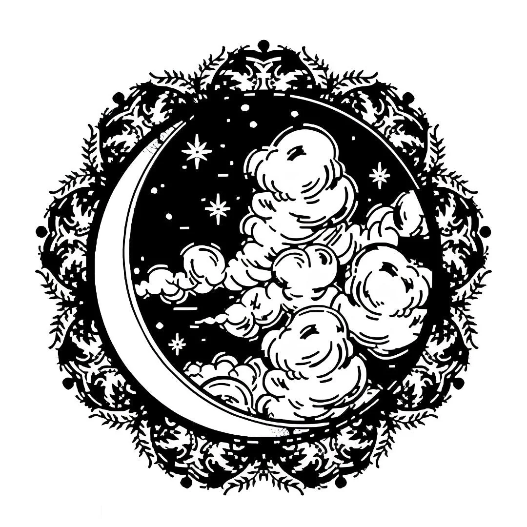Crescent Moon and Clouds Tattoo - Image 2