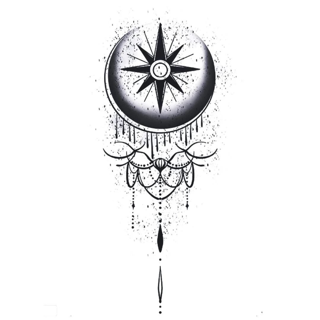Crescent Moon Compass Star Tattoo - Image 2