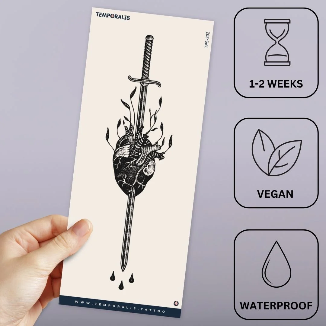 Sword Through Heart Temporary Tattoo - Image 3