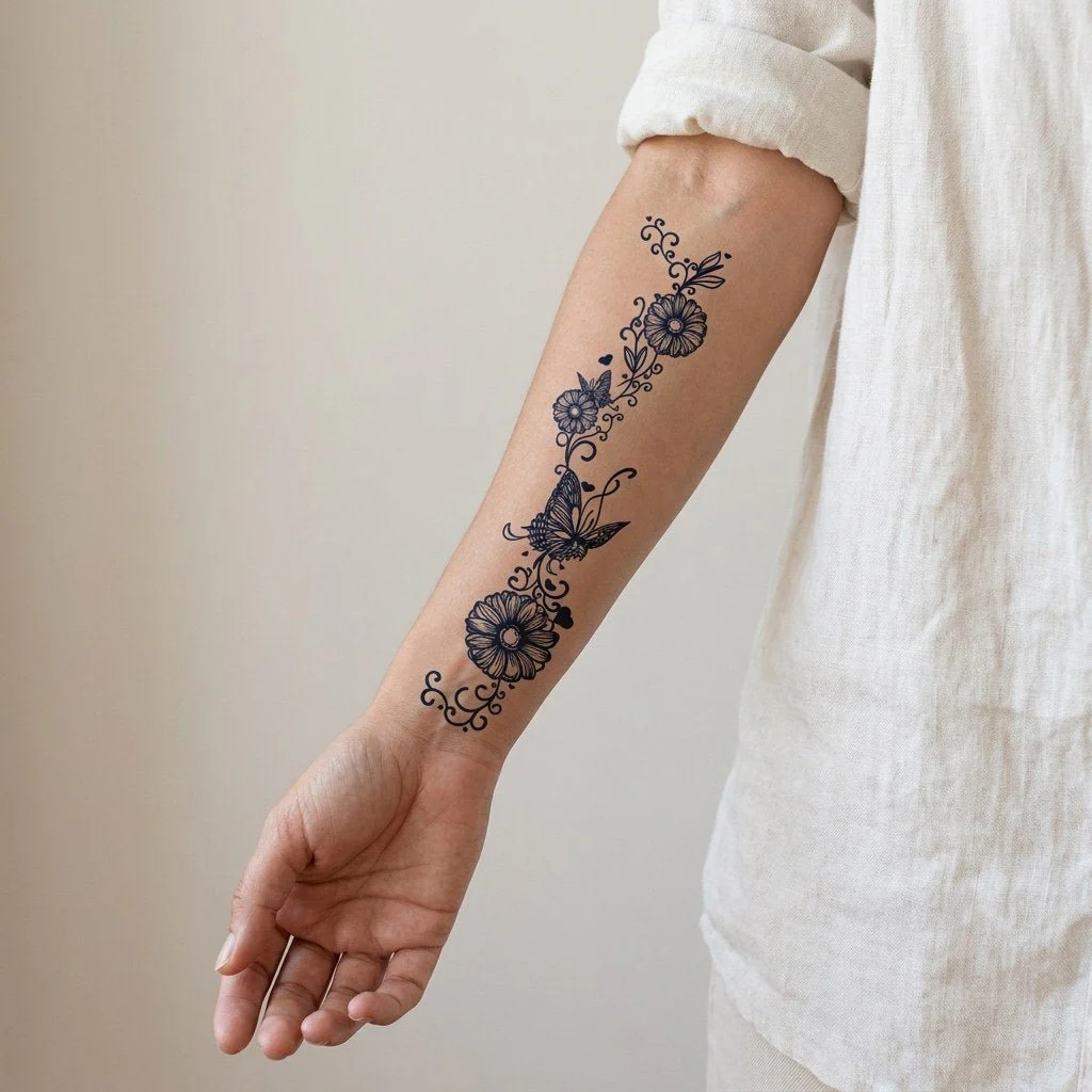 Daisy Vine & Butterfly Tattoo