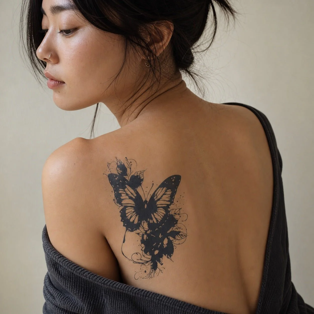 Dark Butterfly Splash Tattoo