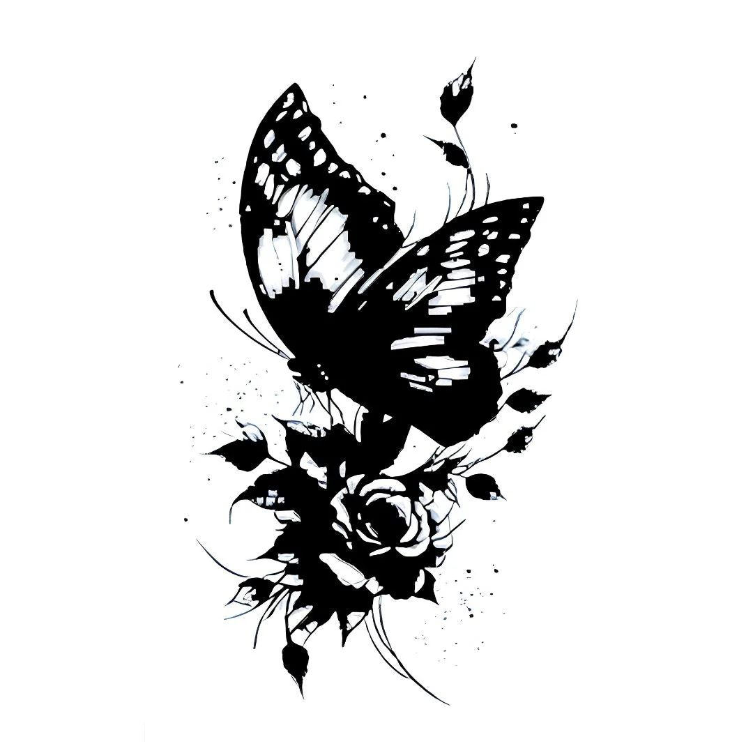 Dark Butterfly Rose Tattoo - Image 2