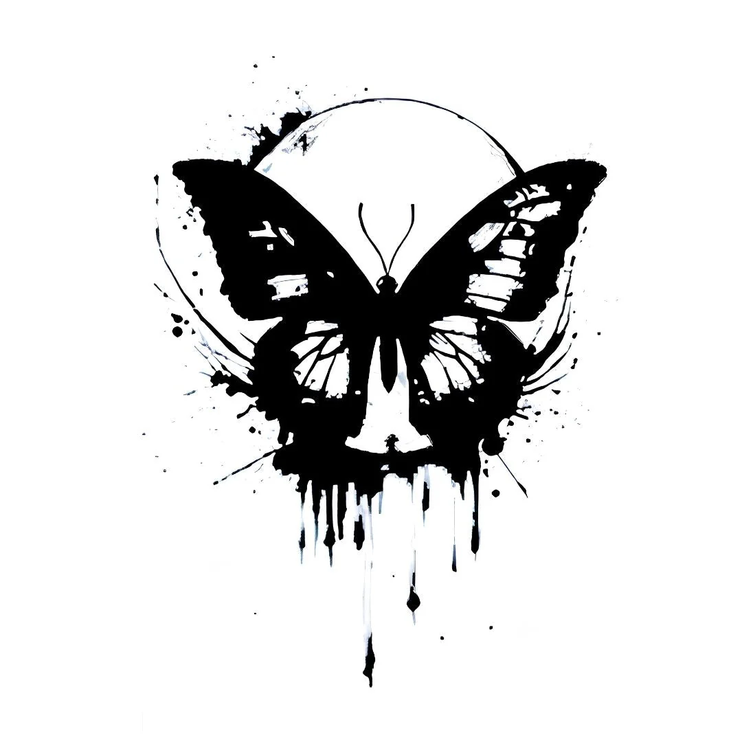 Dark Ink Drip Butterfly Tattoo - Image 2