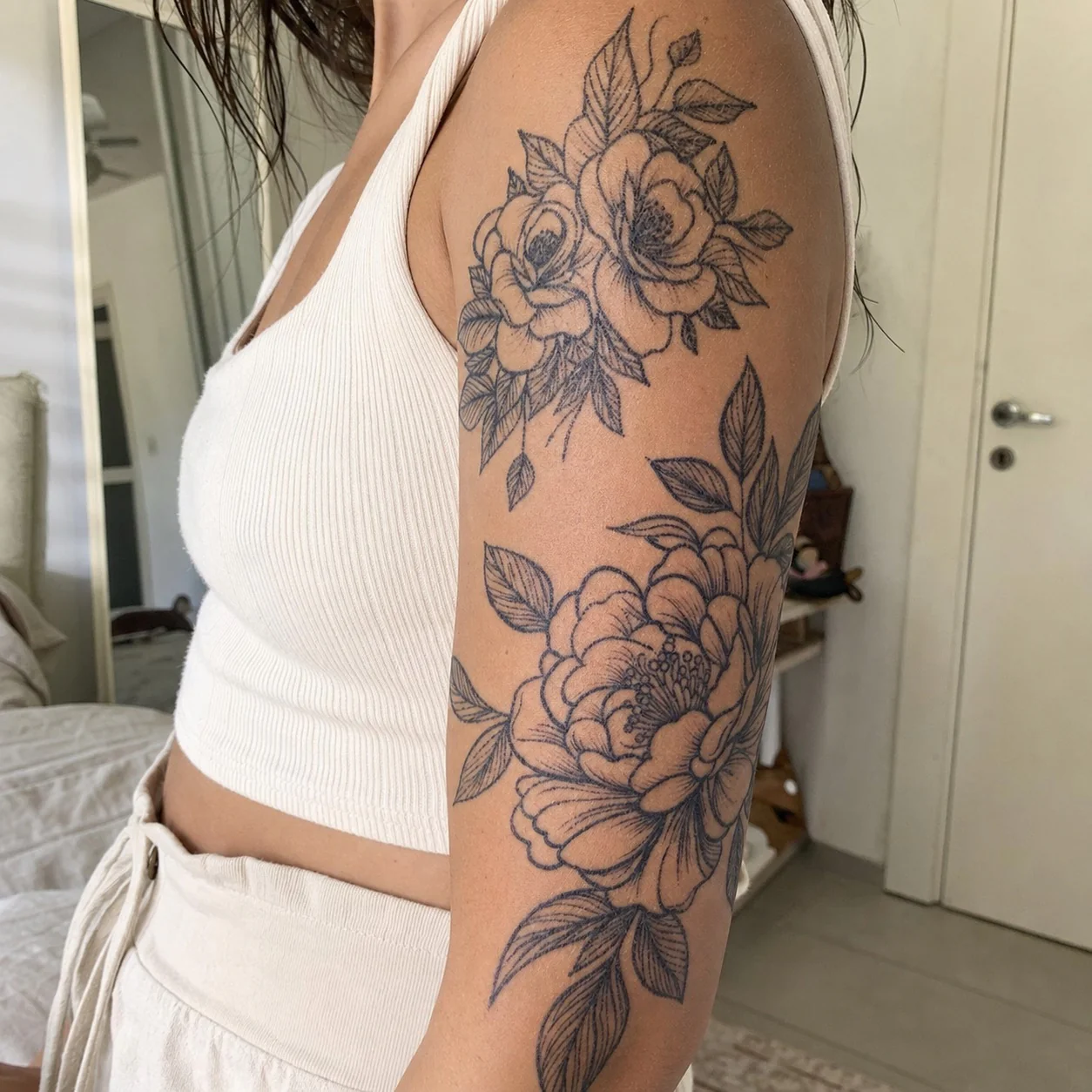 Double Peony Bloom Tattoo