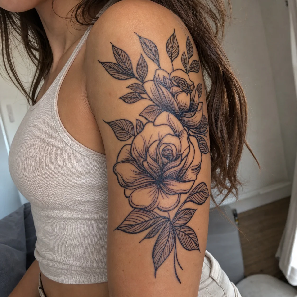 Double Rose Bouquet Tattoo