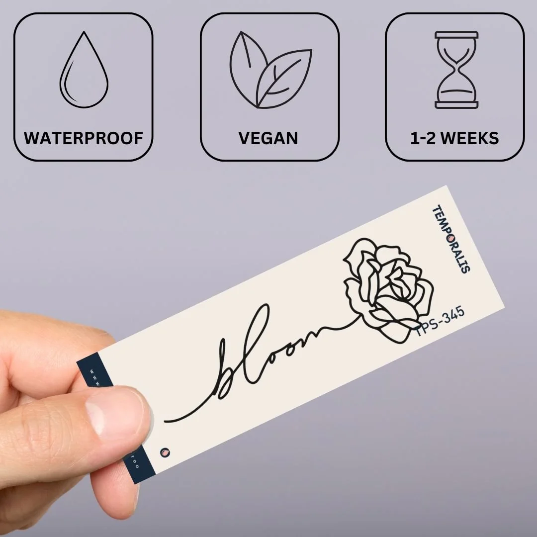 Bloom script temporary tattoo with single-line rose - Image 3