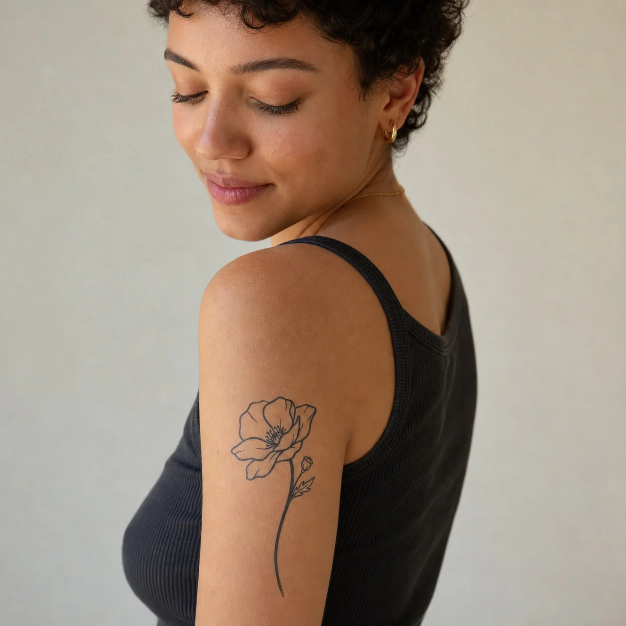 Minimalist poppy temporary tattoo