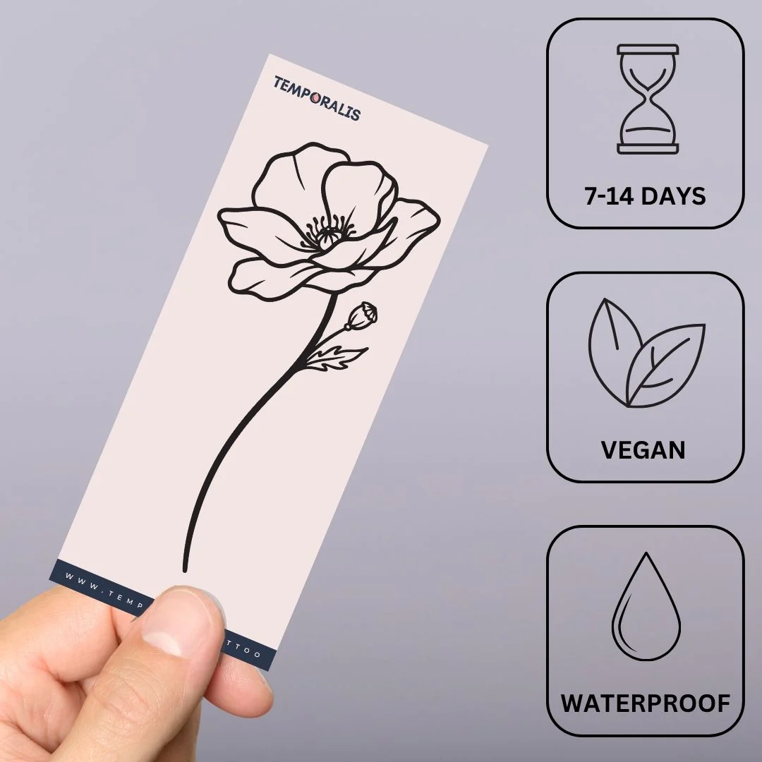 Minimalist poppy temporary tattoo - Image 3