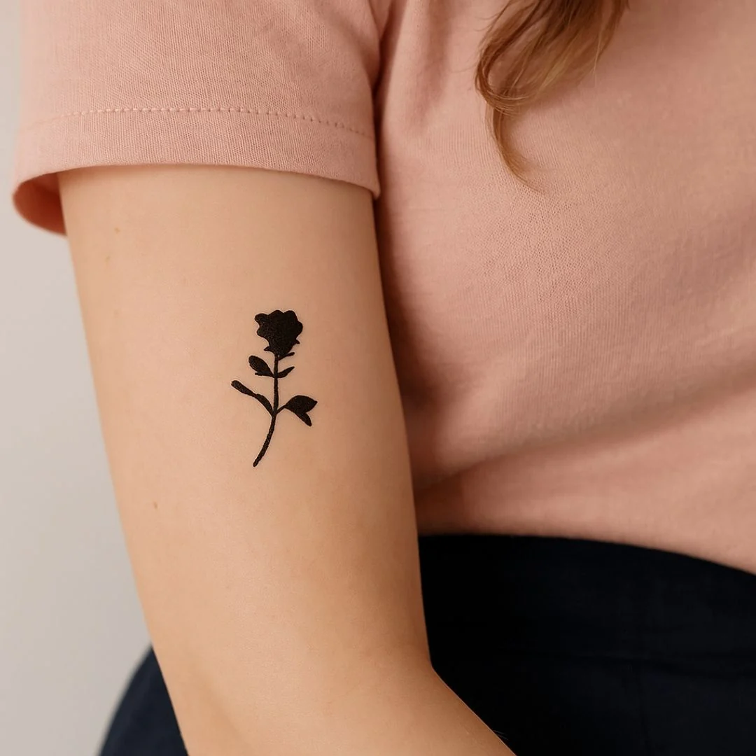 Small black rose silhouette temporary tattoo