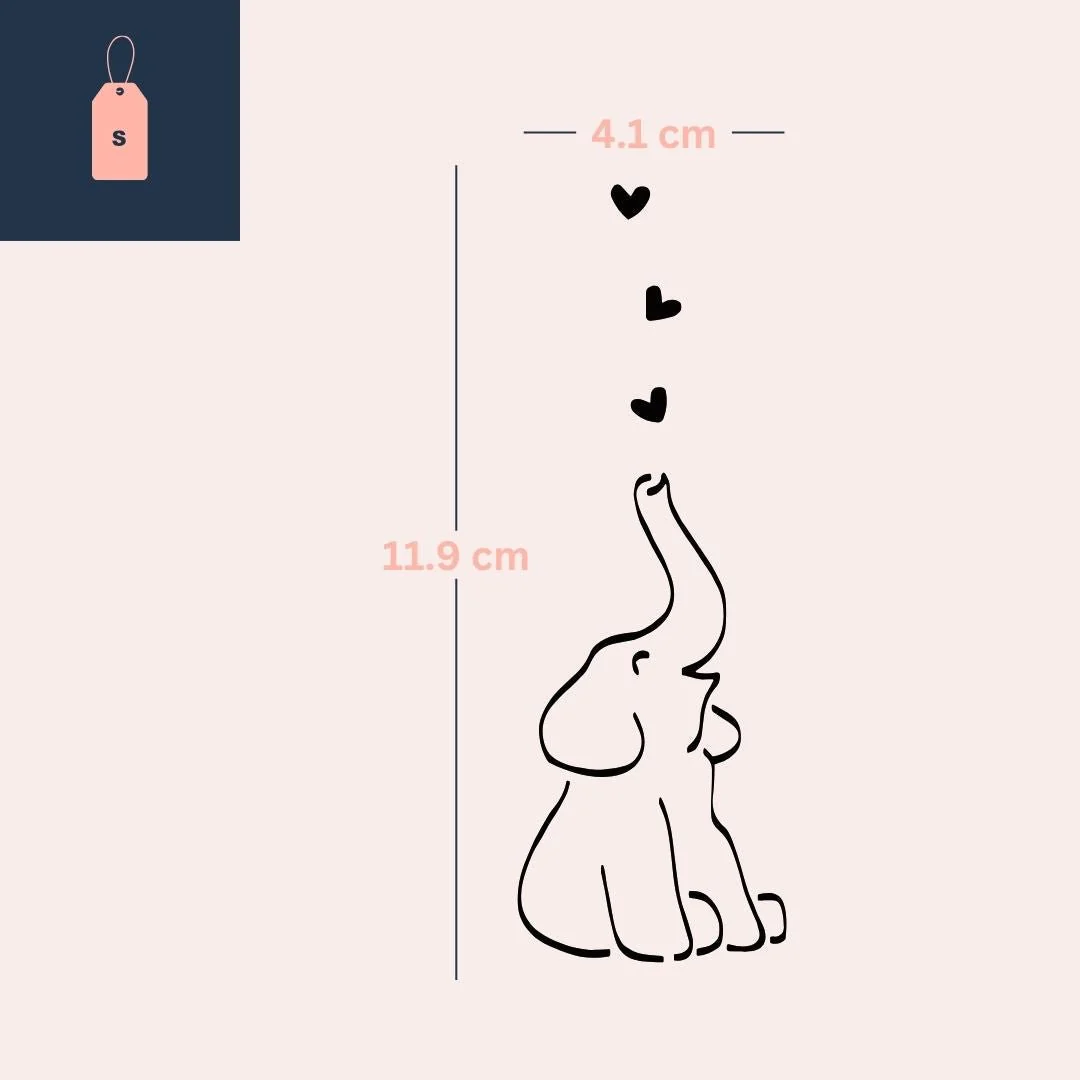 Sitting elephant with hearts temporary tattoo - Image 4