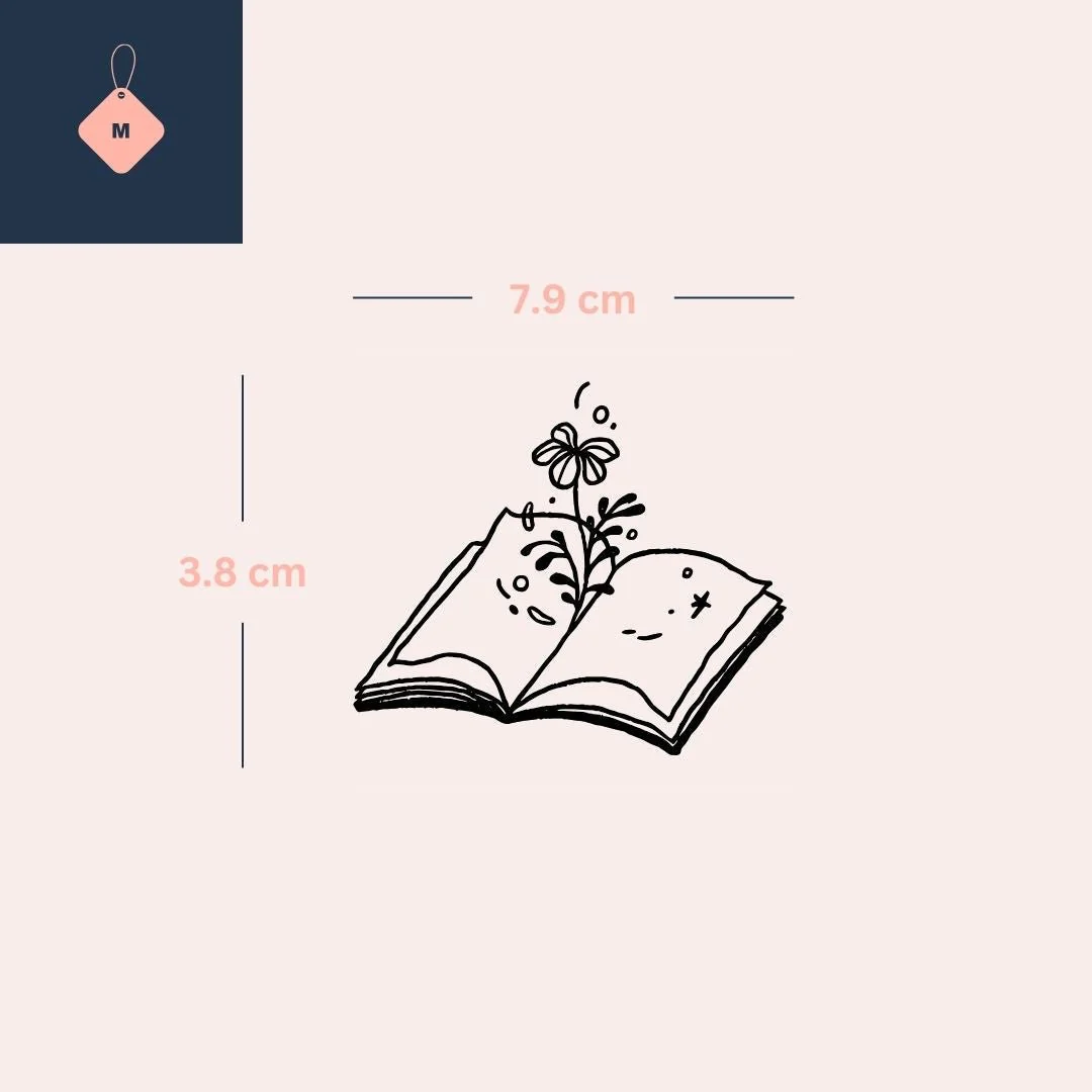 Fine line flower growing from an open book temporary tattoo - Image 4