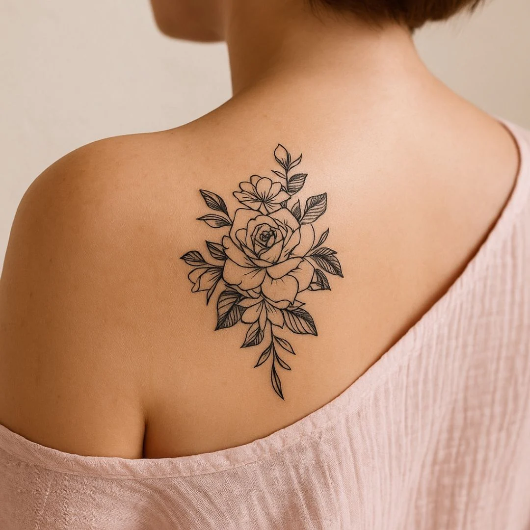 Rose and wildflowers temporary tattoo