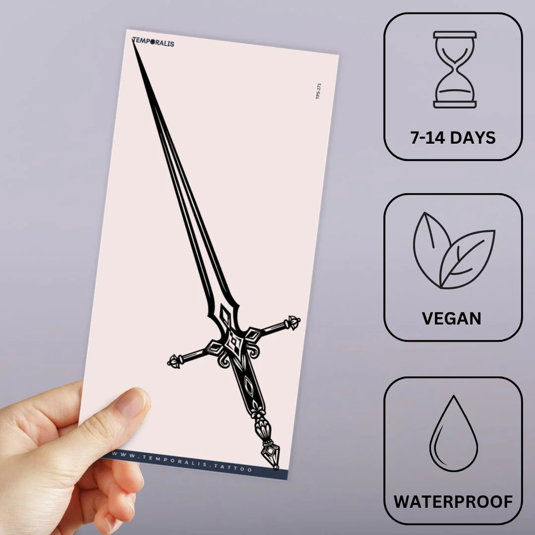 Ornamental sword temporary tattoo, fine line - Image 3