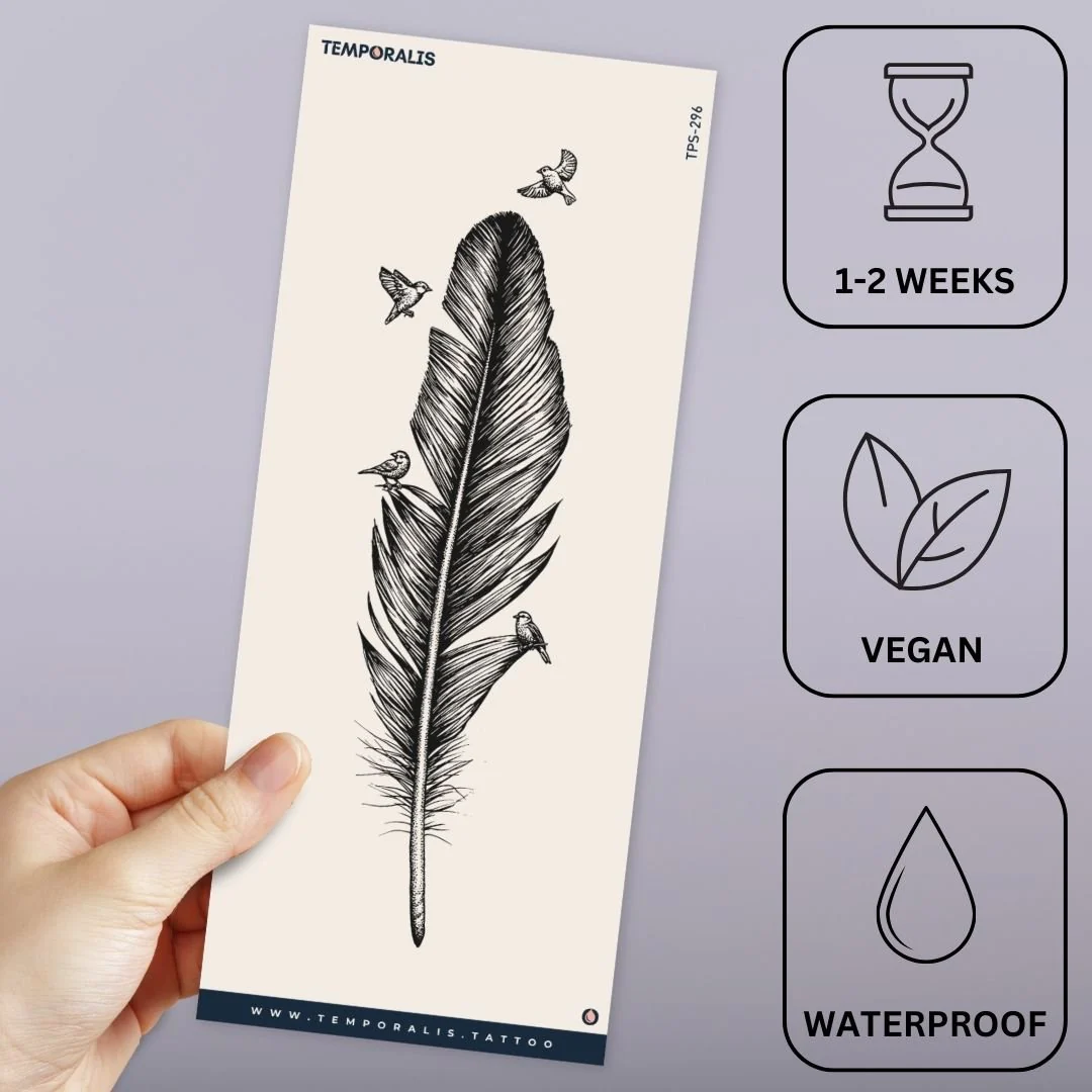 Feather with Birds Temporary Tattoo - Image 3