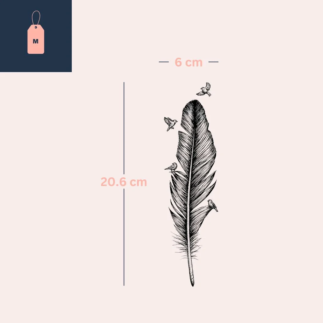 Feather with Birds Temporary Tattoo - Image 4