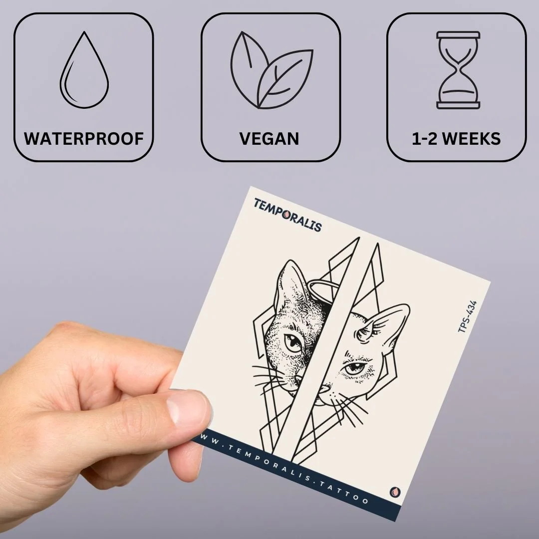 Split cat face temporary tattoo with geometric halo - Image 3